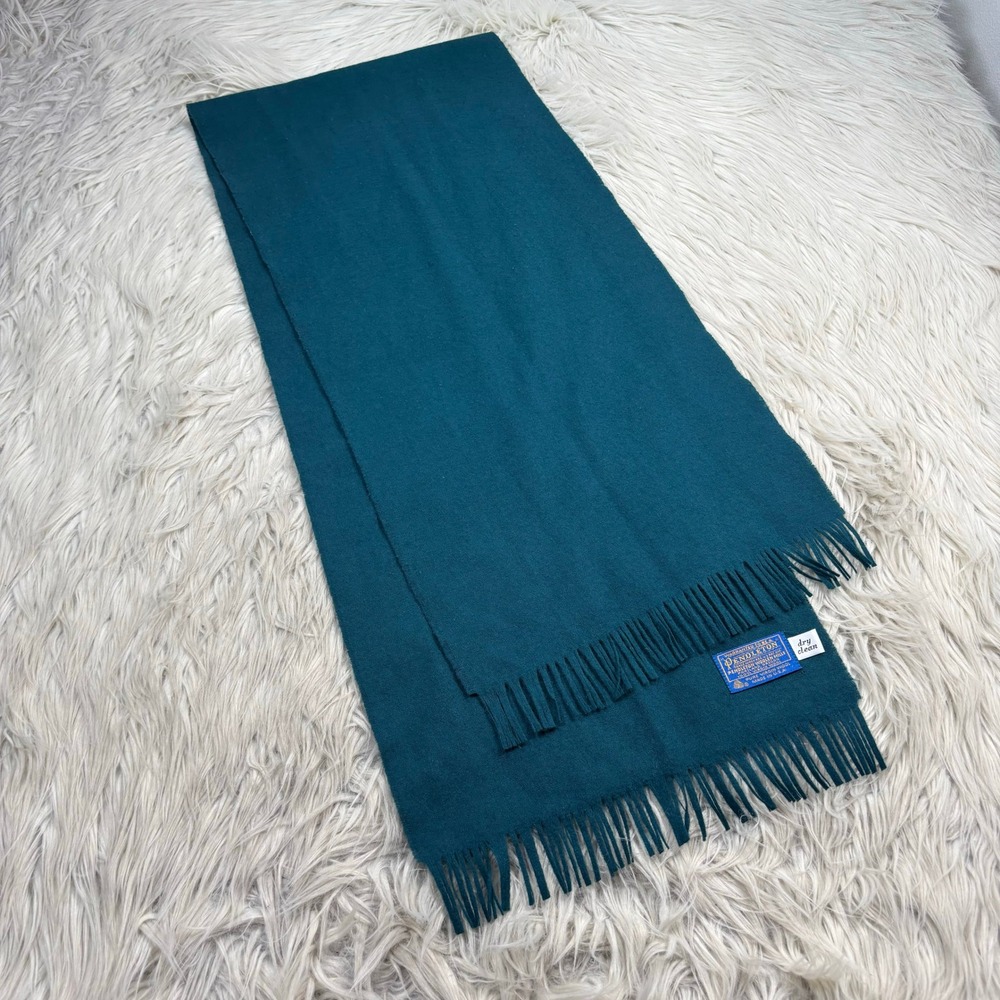Pendelton Unisex Wool Scarf Fringe Hem Wool Teal Green Artisan Classic Preppy